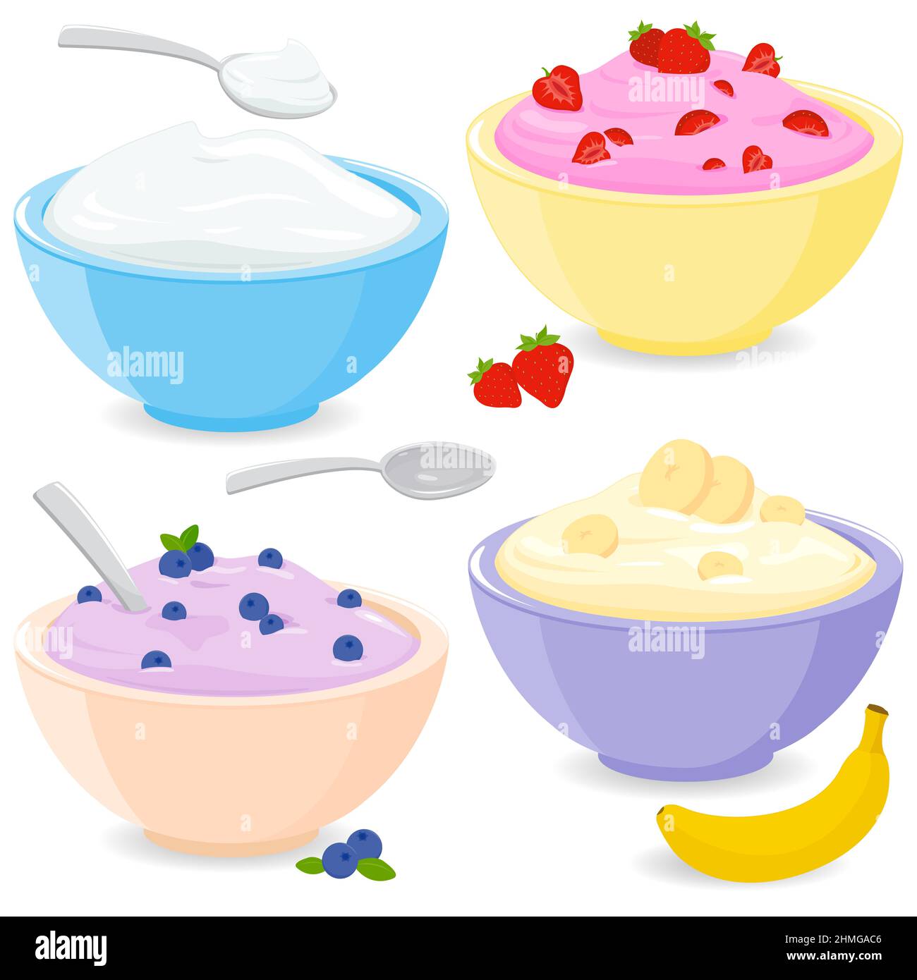 Ciotole con yogurt alla frutta o crema. Foto Stock