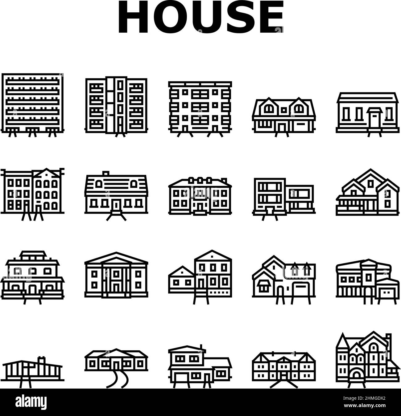 Casa Architectural Exterior Icons Set Vector Illustrazione Vettoriale