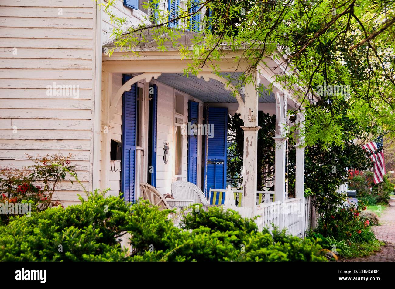 Cottage vittoriani nella città sul mare di Oxford, Maryland, sulla baia di Chesapeake. Foto Stock