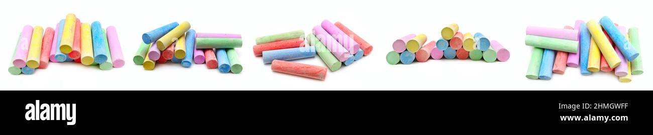 Gesso multicolore per la creatività dei bambini isolato su sfondo bianco Foto Stock