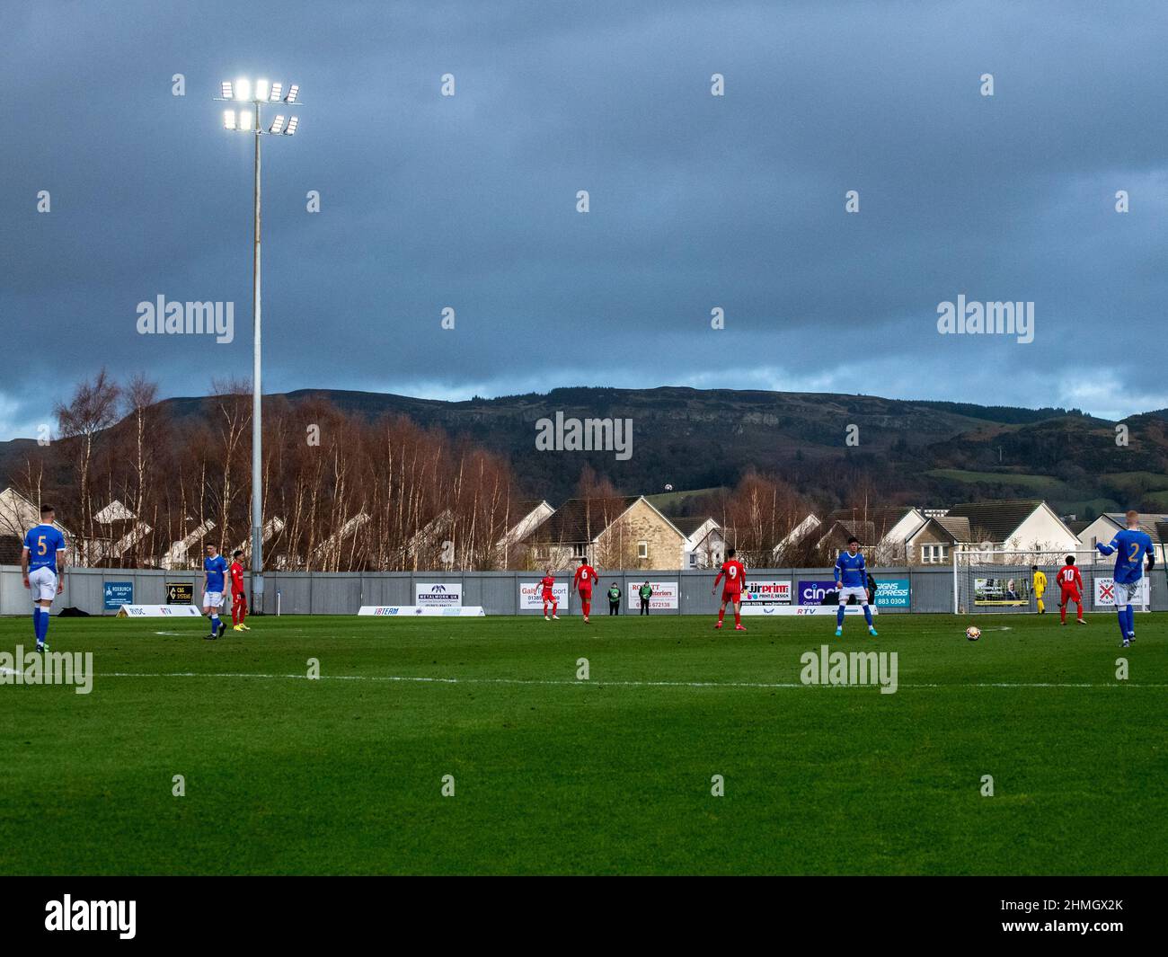 Dumbarton, Scozia. REGNO UNITO. 8th febbraio 2022: La partita della UEFA Youth League tra Rangers e Sevilla (u19s) nello stadio di Dumbarton, Scozia. Foto Stock