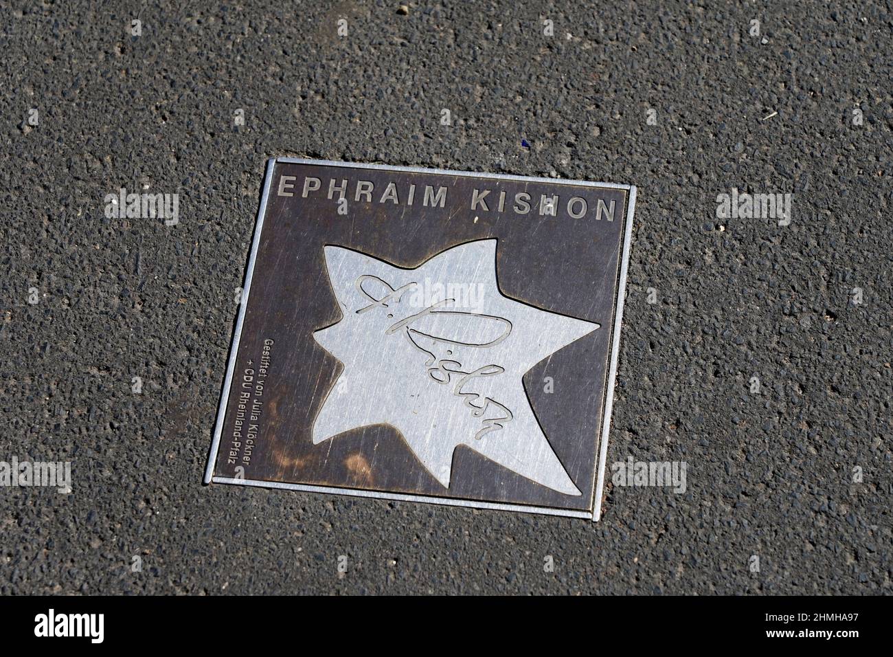 Germania, Renania-Palatinato, Magonza, Romano-Guardini-Platz, zona pedonale lungo il Museo del Carnevale, Walk of Fame del cabaret, stella della satira, Efraim Kishon Foto Stock