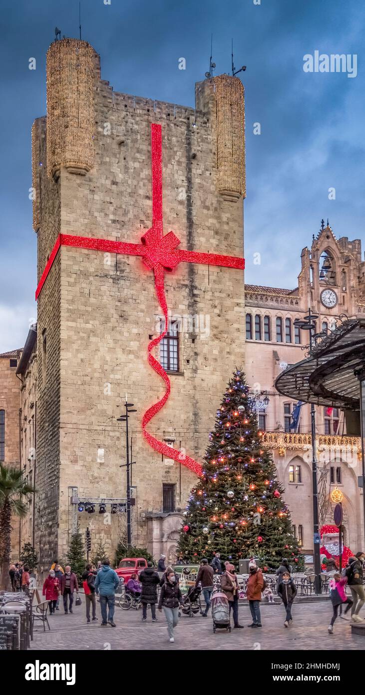 Place de l'Hôtel de Ville a Natale a Narbonne. Monumento historique. Foto Stock