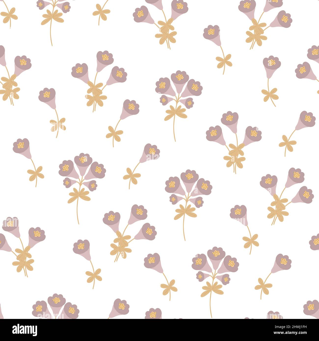 Semplice motivo floreale color pastello senza cuciture, fiori, foglie disegno vettoriale stile piatto, simbolo di primavera, casa accogliente, festa decorazione perfetto per tessuti, tessuti, primavera decorazione Illustrazione Vettoriale