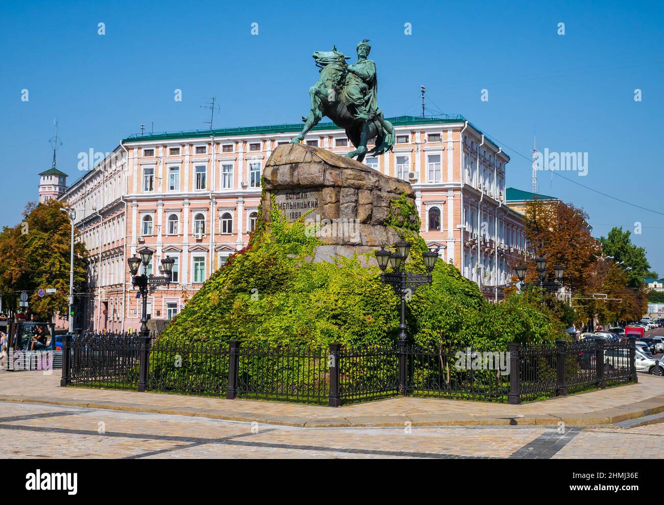 Monumento all'ucraino hetman Bohdan Khmelnytsky, una delle principali attrazioni di Kyiv Foto Stock