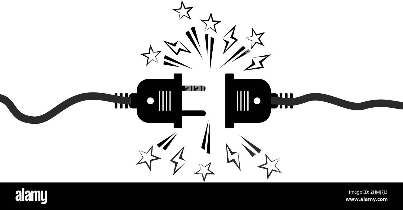 Presa elettrica con spina. Concetto di disconnessione, errore di connessione. Spina elettrica e presa di corrente scollegate. Vettore su sfondo trasparente Illustrazione Vettoriale