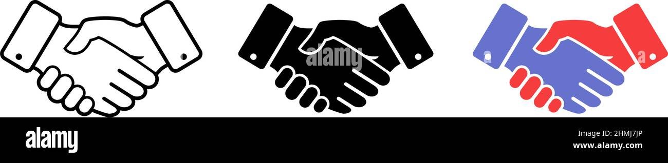 Icone di handshake del contratto di affari impostate. Grafica vettoriale per applicazioni e siti Web Illustrazione Vettoriale