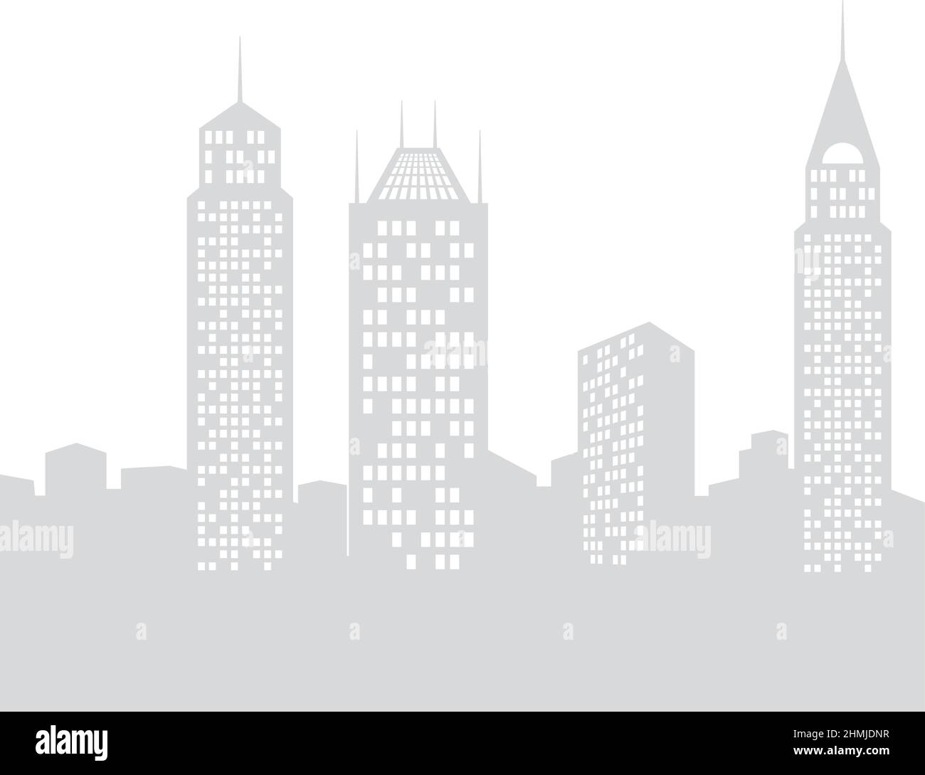 Silhouette grigia con finestre chiare in grattacieli alti Illustrazione Vettoriale