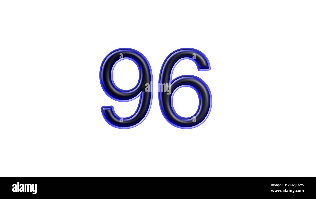 blu 96 numero 3d effetto sfondo bianco Foto Stock