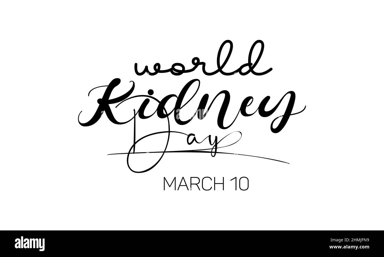 Giornata mondiale del rene. Modello vettoriale di concetto calligraphy di spazzola di consapevolezza di salute per il banner, la scheda, il poster, lo sfondo. Illustrazione Vettoriale