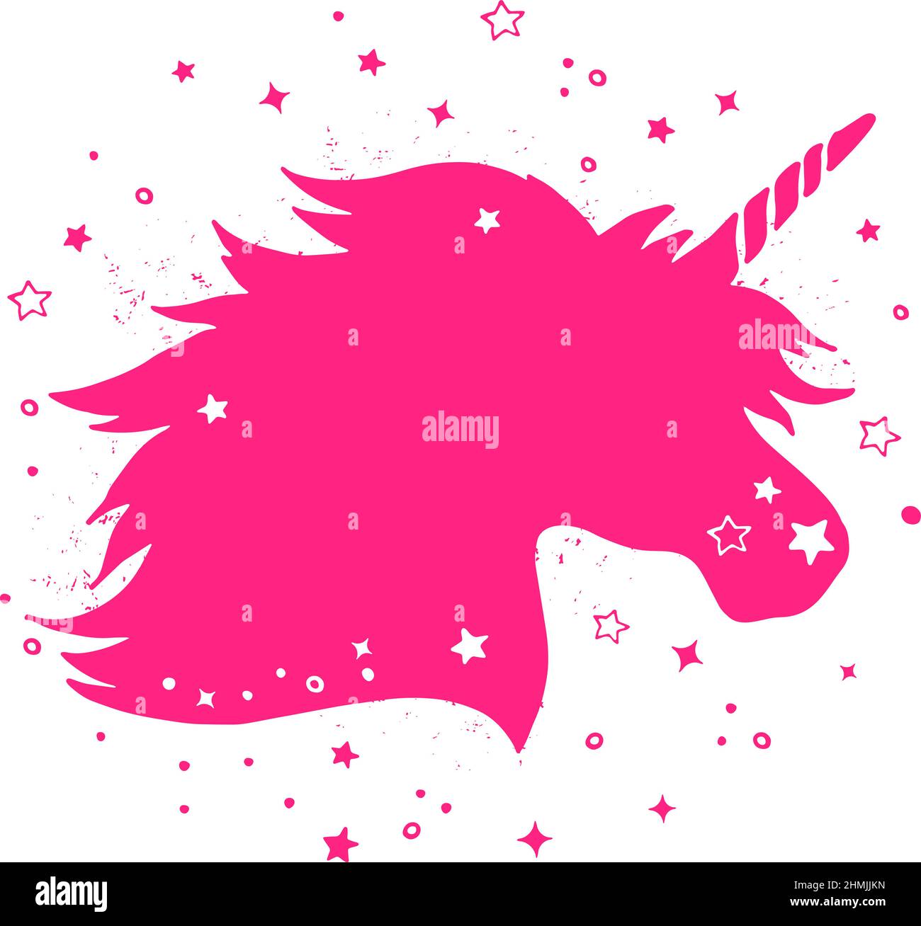 Silhouette Unicorn. Timbro rosa. Simbolo creatura magica Illustrazione Vettoriale
