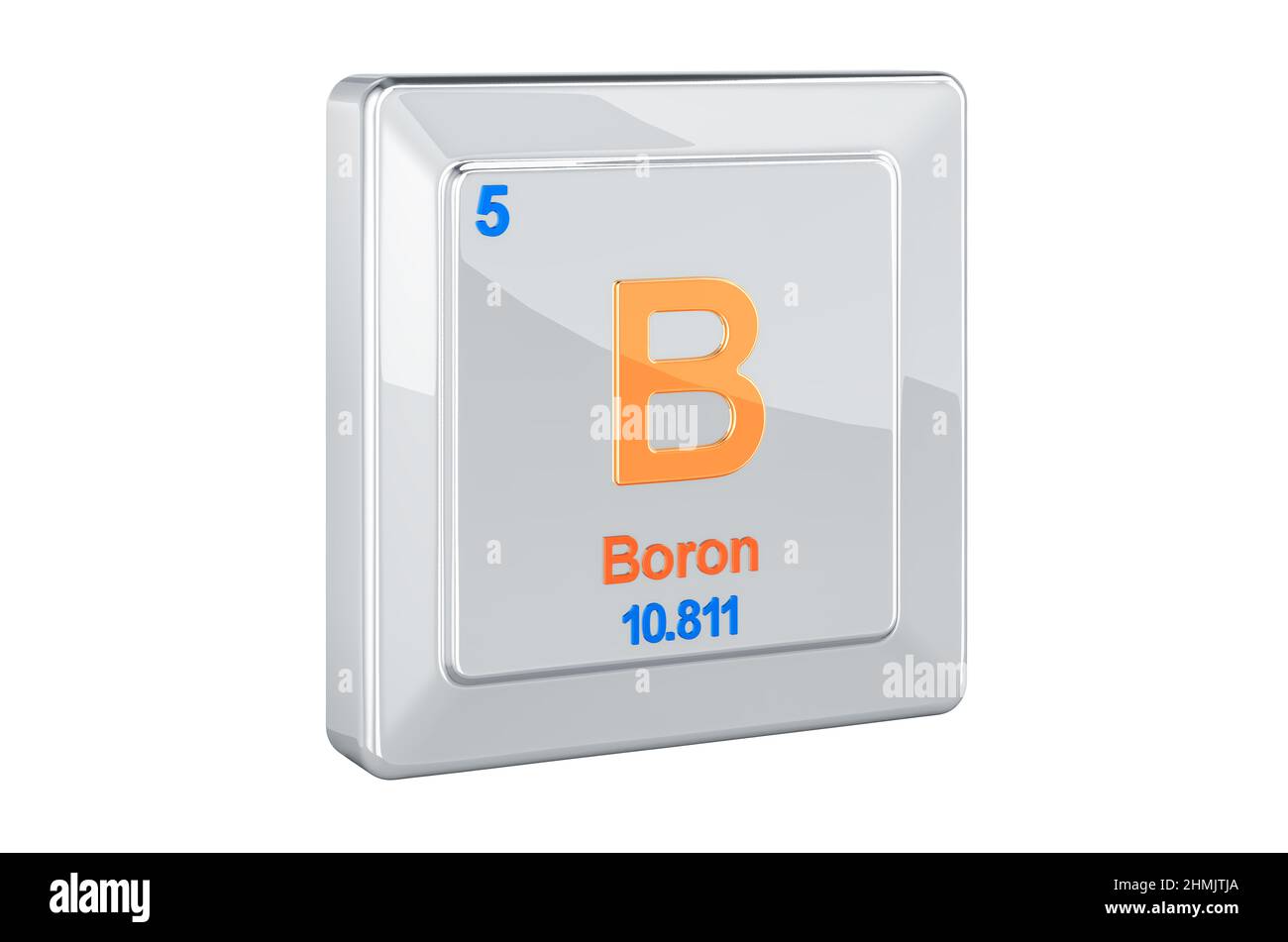 Il boro B, elemento chimico segno. 3D rendering isolati su sfondo bianco Foto Stock