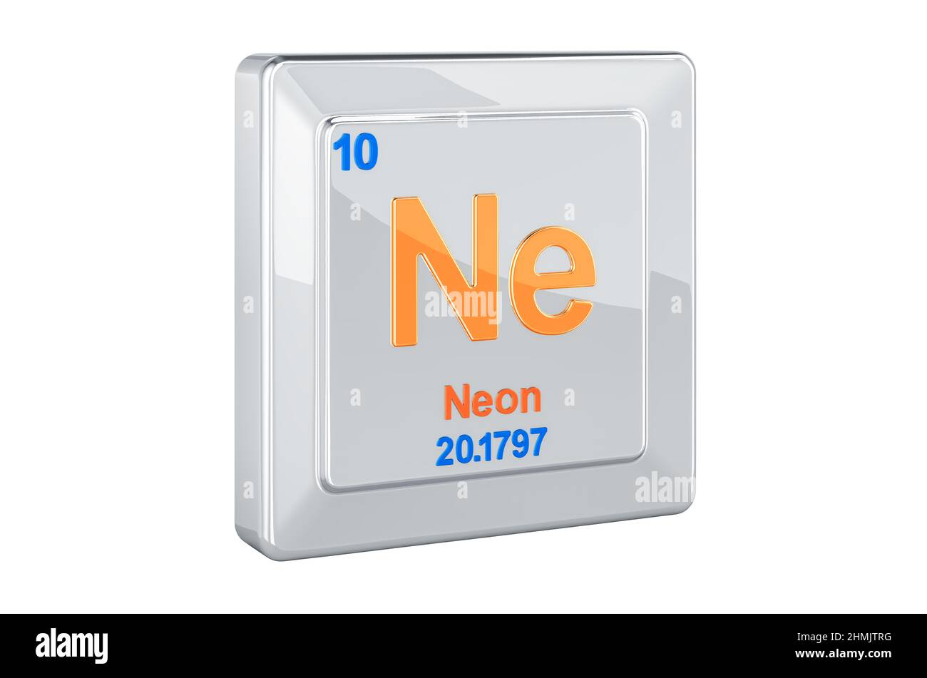 Il Neon Ne, elemento chimico segno. 3D rendering isolati su sfondo bianco Foto Stock