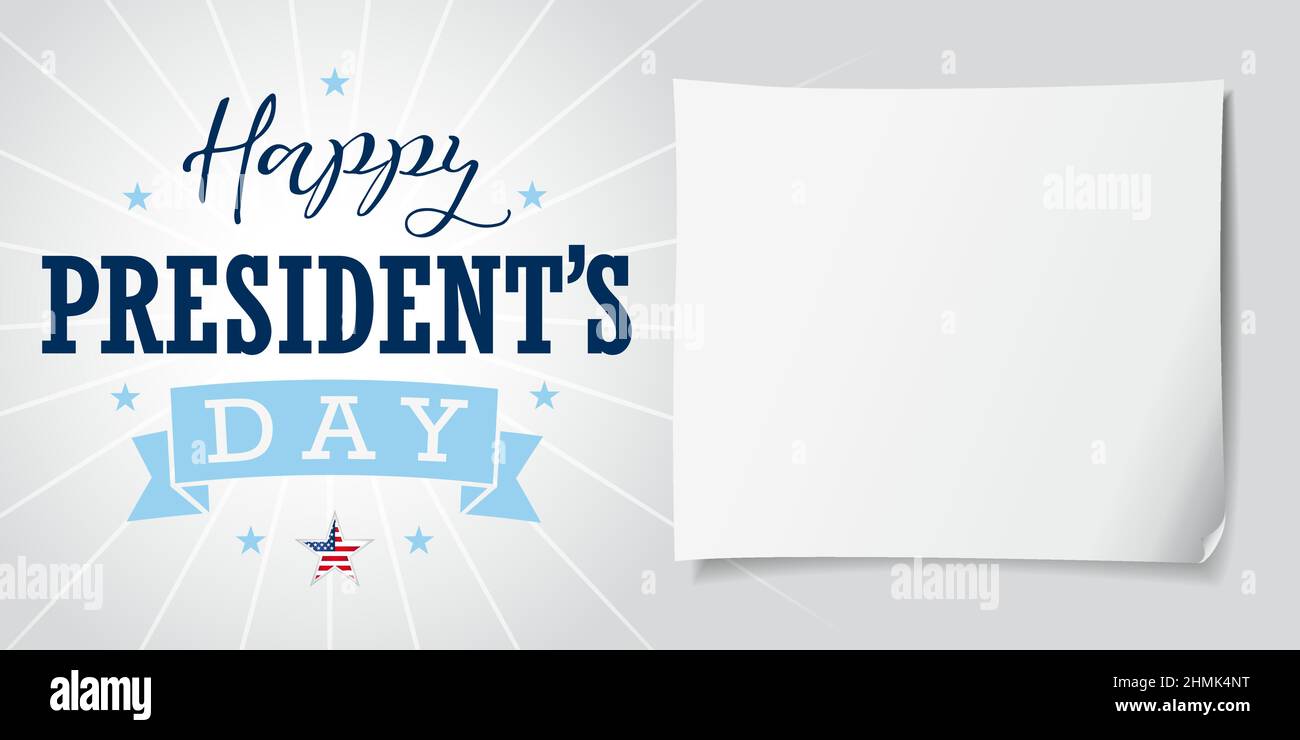Biglietto d'auguri per Happy President's Day USA. Modello grafico astratto isolato. Sfondo creativo pubblicitario con 3D fogli di carta, Illustrazione Vettoriale