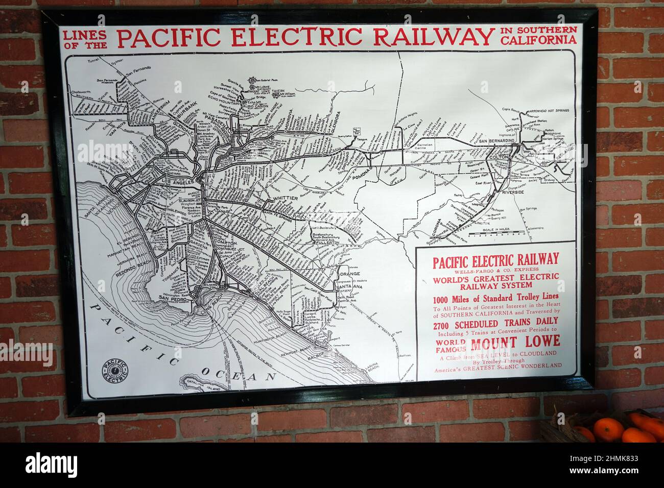 Mappa del percorso per il sistema ferroviario Pacific Electric Foto Stock