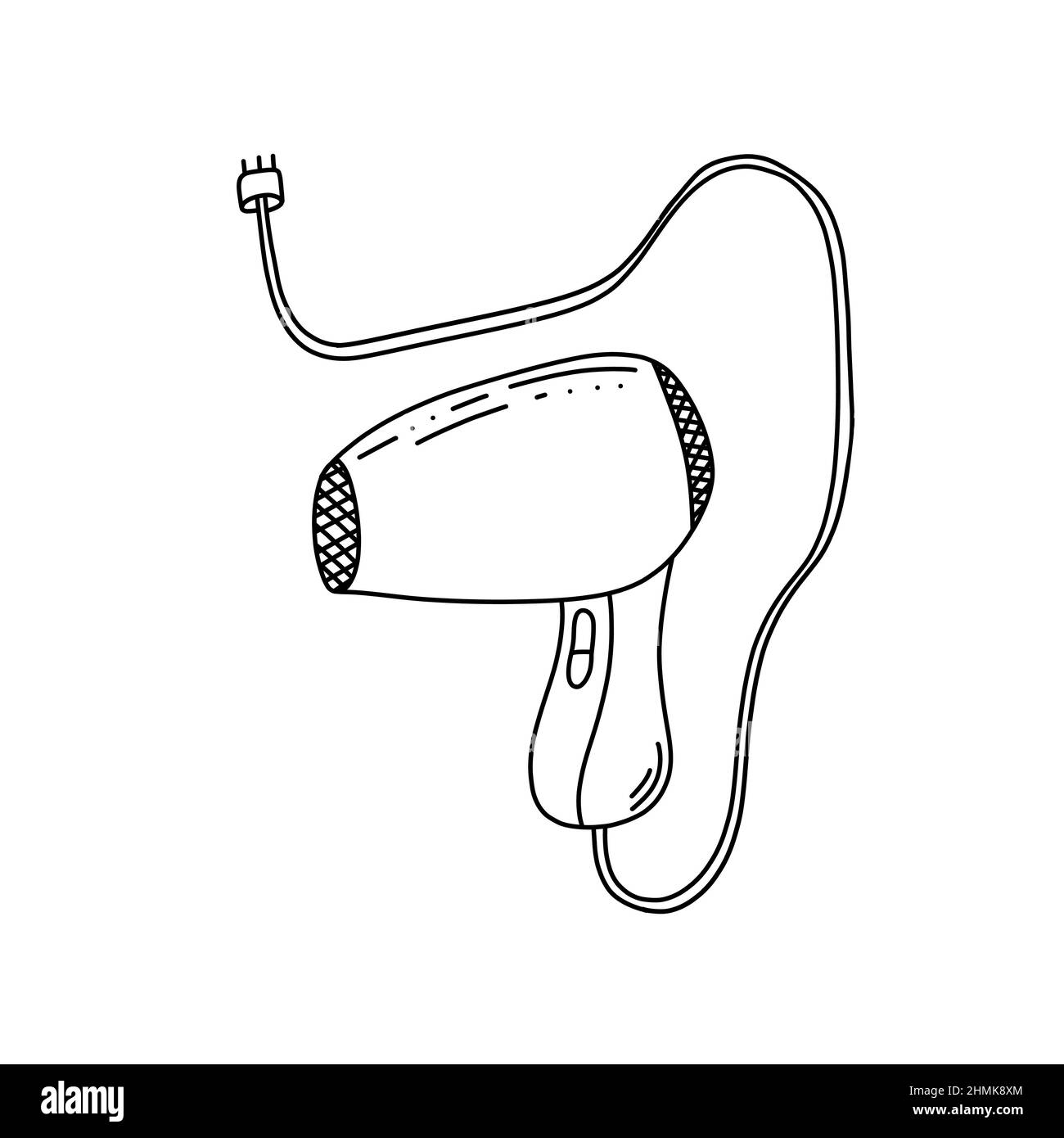 Illustrazione vettoriale disegnata a mano dell'icona del ventilatore in stile doodle. Illustrazione carina dei capelli su sfondo bianco Illustrazione Vettoriale