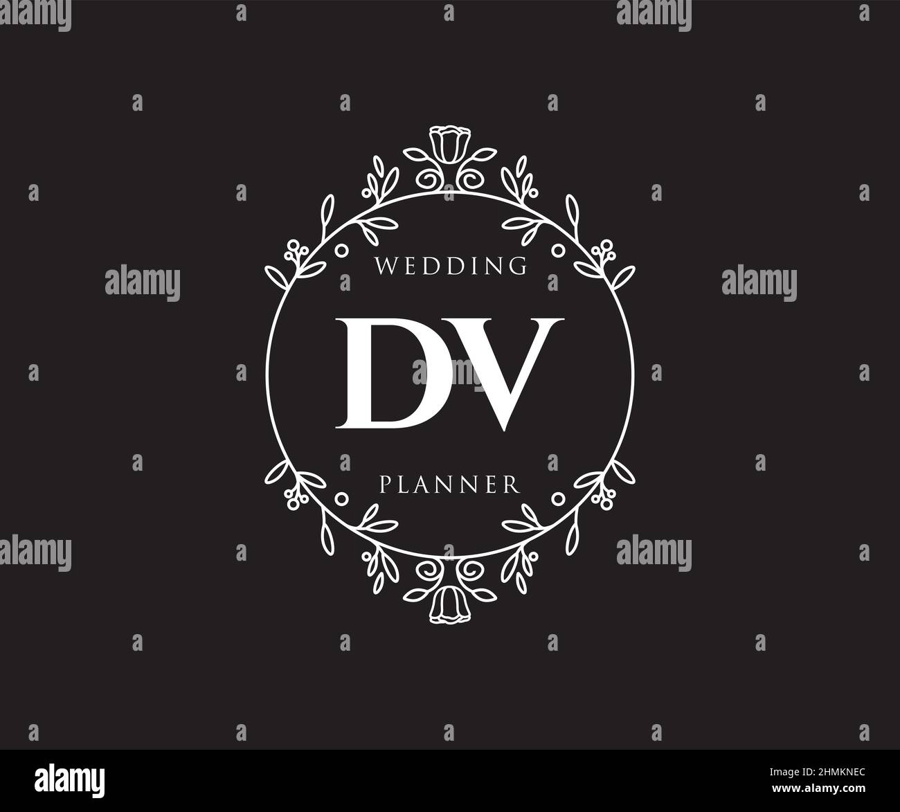 DV iniziali lettera matrimonio monogramma collezione loghi, disegnati a mano moderni minimalistici e modelli floreali per carte di invito, Salva la data, elegante Illustrazione Vettoriale