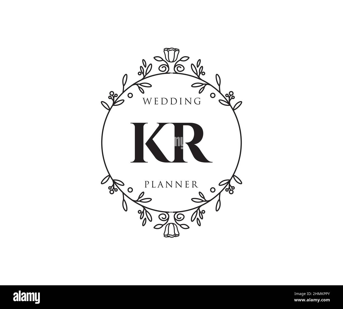 KR iniziali lettera Wedding monogramma collezione loghi, disegnati a mano moderni minimalistici e modelli floreali per carte di invito, Salva la data, elegante Illustrazione Vettoriale