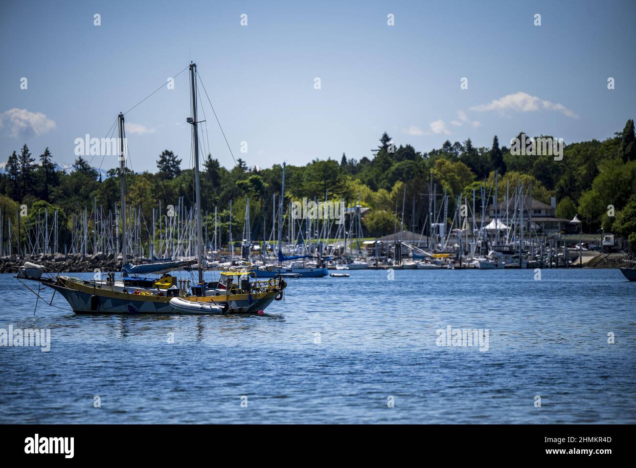 Barca a vela presso Anchor Cadboro Bay Victoria Yacht Club Foto Stock