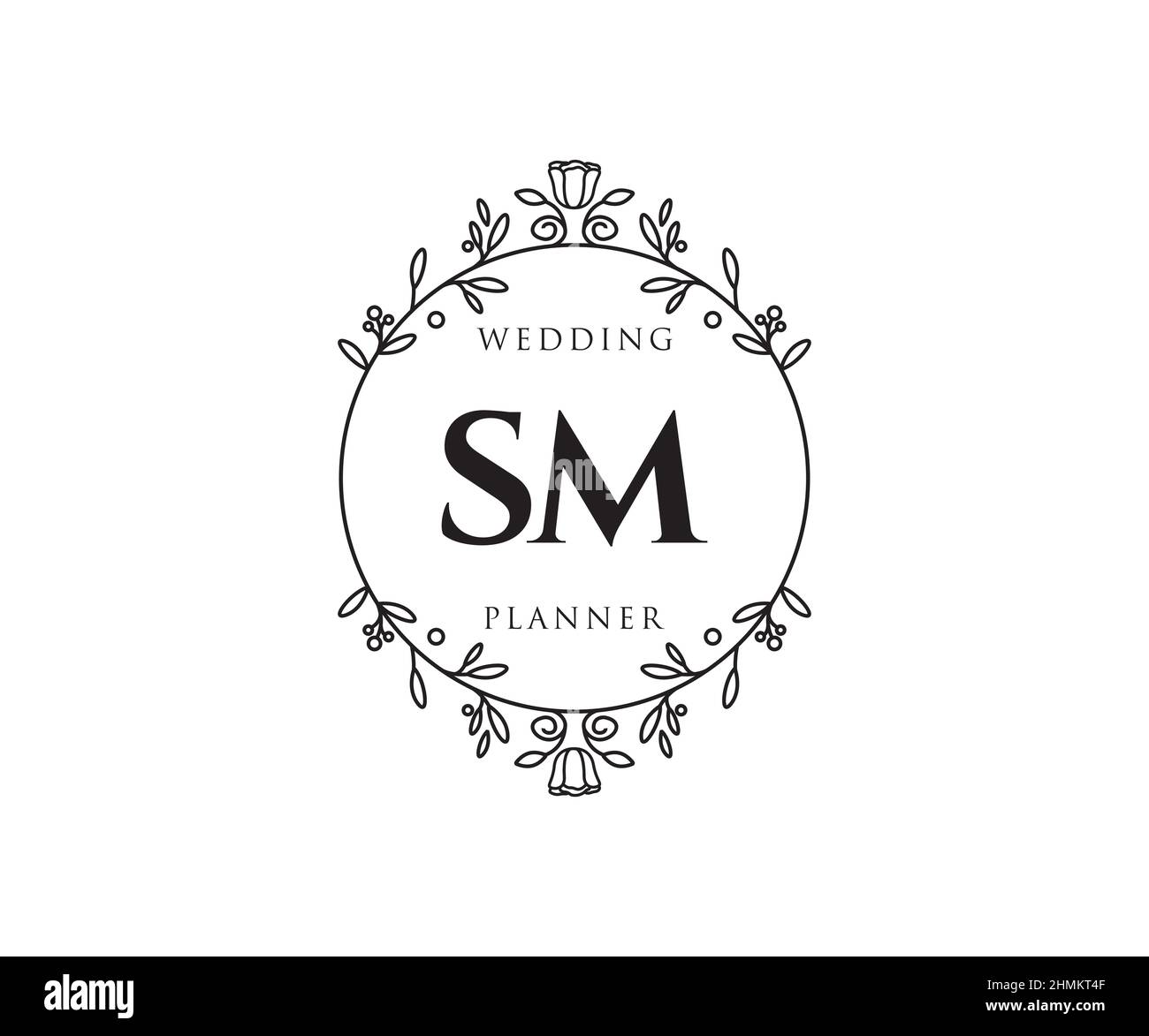 SM iniziali lettera Wedding monogramma collezione loghi, disegnati a mano moderni minimalistici e modelli floreali per carte di invito, Salva la data, elegante Illustrazione Vettoriale