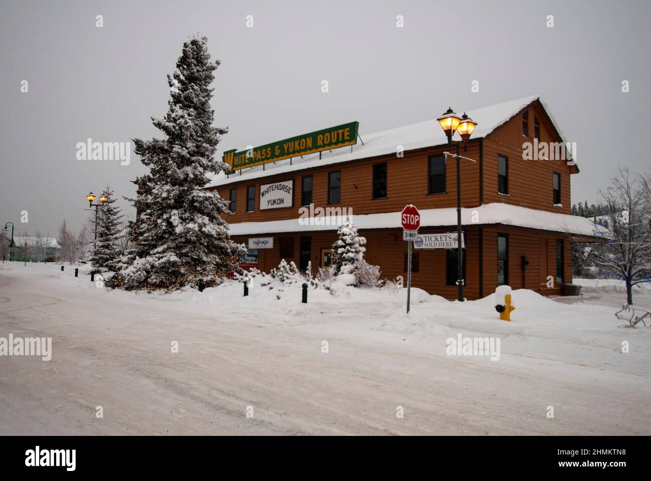 Stazione ferroviaria White Pass a Whitehorse, Yukon, Canada Foto Stock