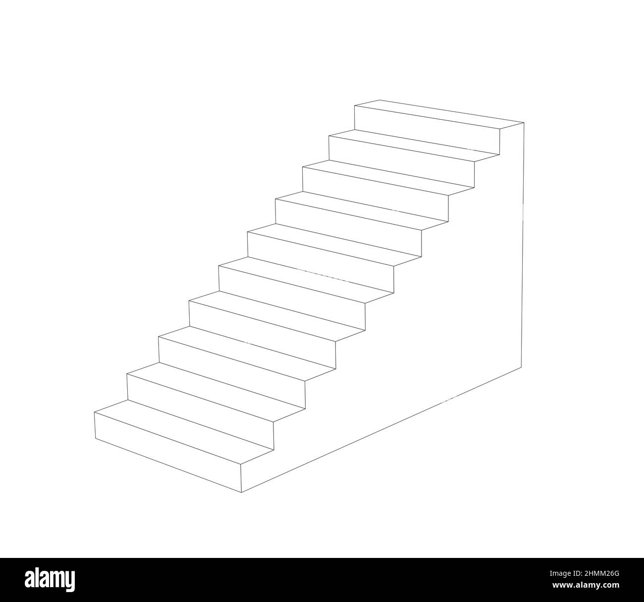 semplice disegno prospettico delle scale. contorno nero 3d illustrazione Foto Stock