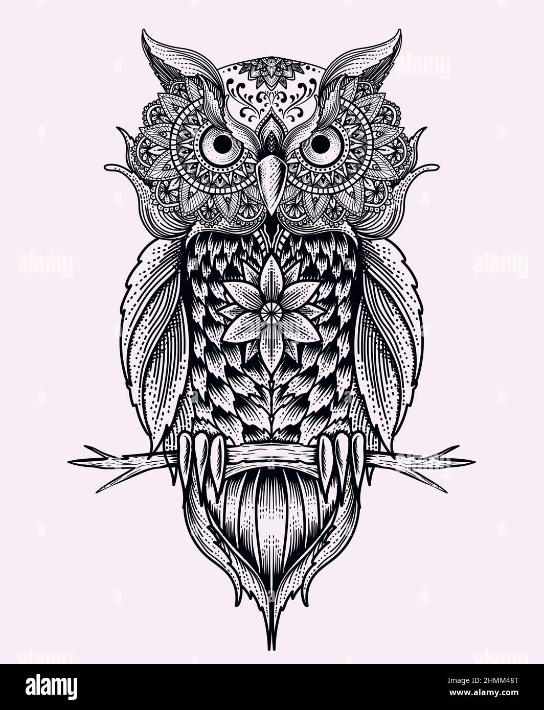 illustrazione gufo uccello stile mandala Illustrazione Vettoriale