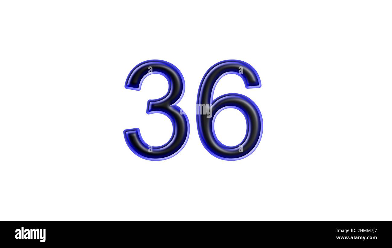 blu 36 numero 3d effetto sfondo bianco Foto Stock