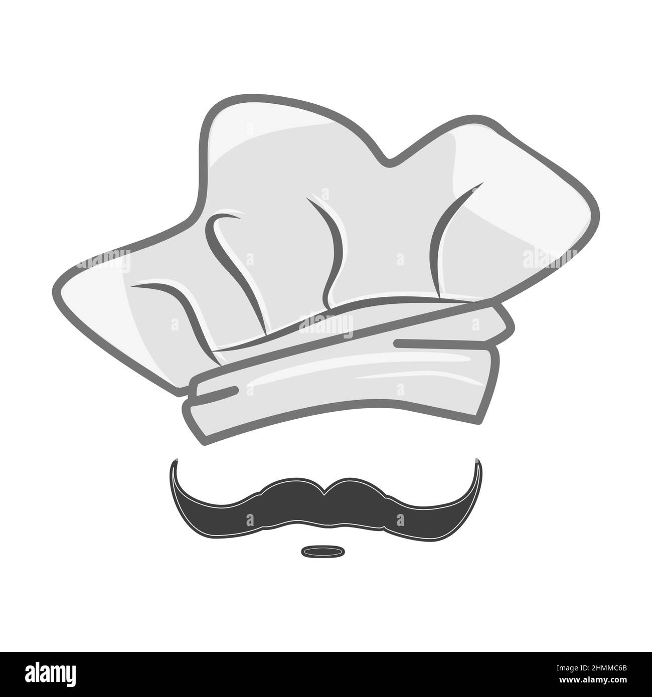 Cappello da chef e logo baffi isolato su sfondo bianco. Cuoco cappellino con l'icona dei baffi. Cartello da forno, ristorante o pizzeria. Illustrazione vettoriale Illustrazione Vettoriale