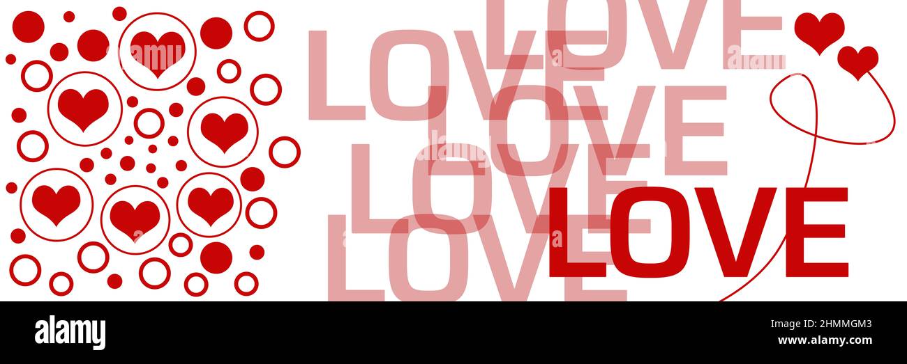 Love Red Hearts Circles Left Repeating Text Horizontal Foto Stock
