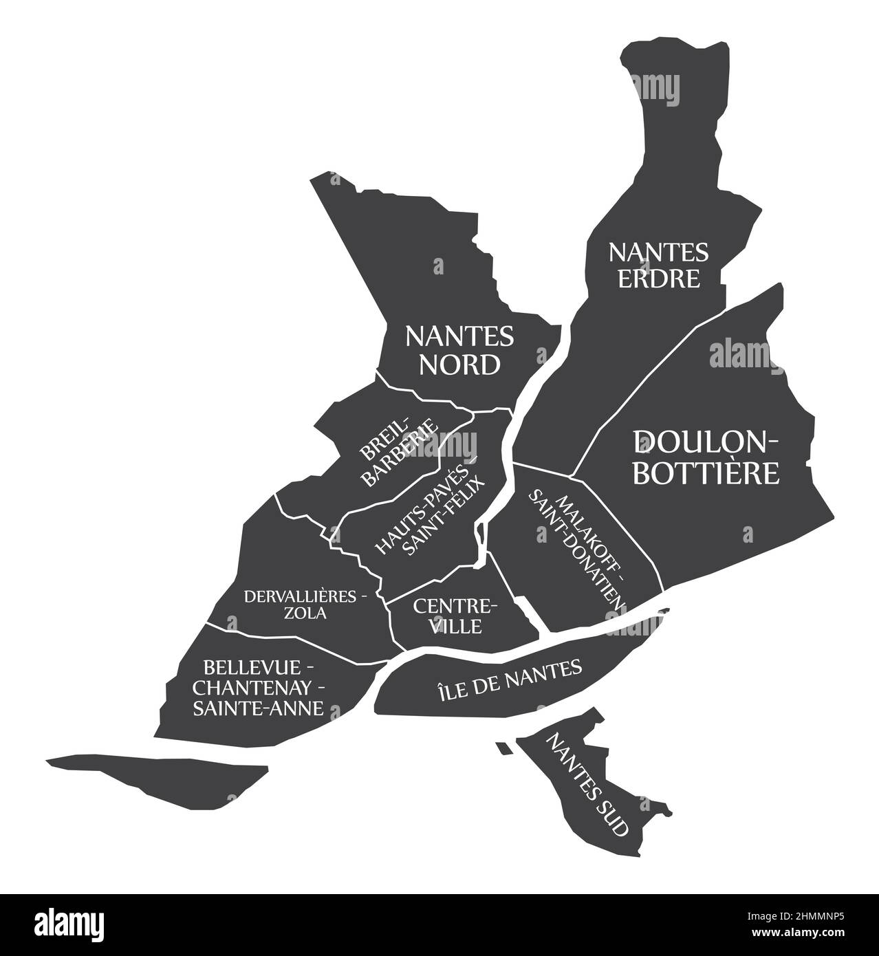 Mappa della città di Nantes etichettata illustrazione nera Illustrazione Vettoriale