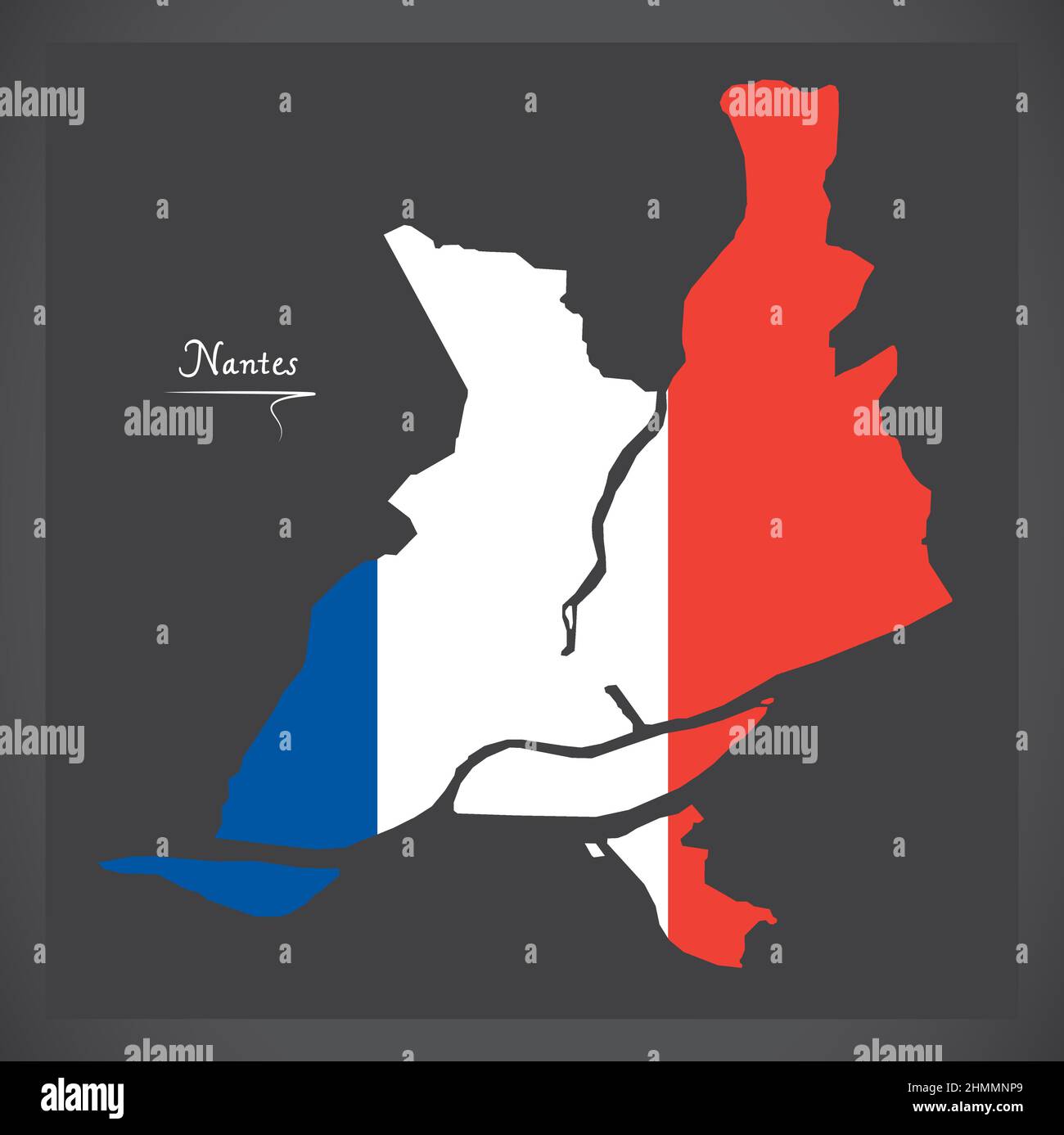 Mappa di Nantes con illustrazione della bandiera nazionale francese Illustrazione Vettoriale