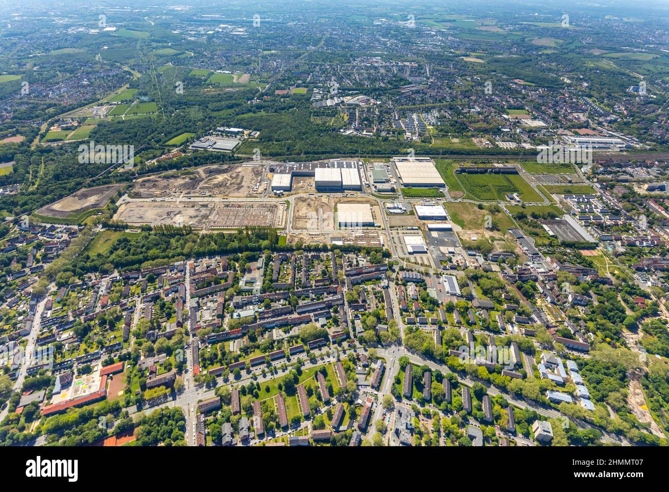 Foto aerea, Schalker Verein, Gelsenkirchen-Bulmke-Hüllen, Gelsenkirchen, zona della Ruhr, Renania settentrionale-Vestfalia, Germania, DE, Europa, vista degli uccelli, ae Foto Stock
