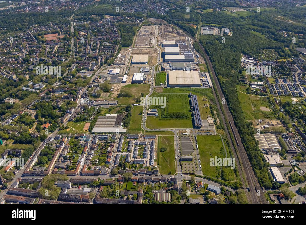 Foto aerea, Schalker Verein, Gelsenkirchen-Bulmke-Hüllen, Gelsenkirchen, zona della Ruhr, Renania settentrionale-Vestfalia, Germania, DE, Europa, vista degli uccelli, ae Foto Stock