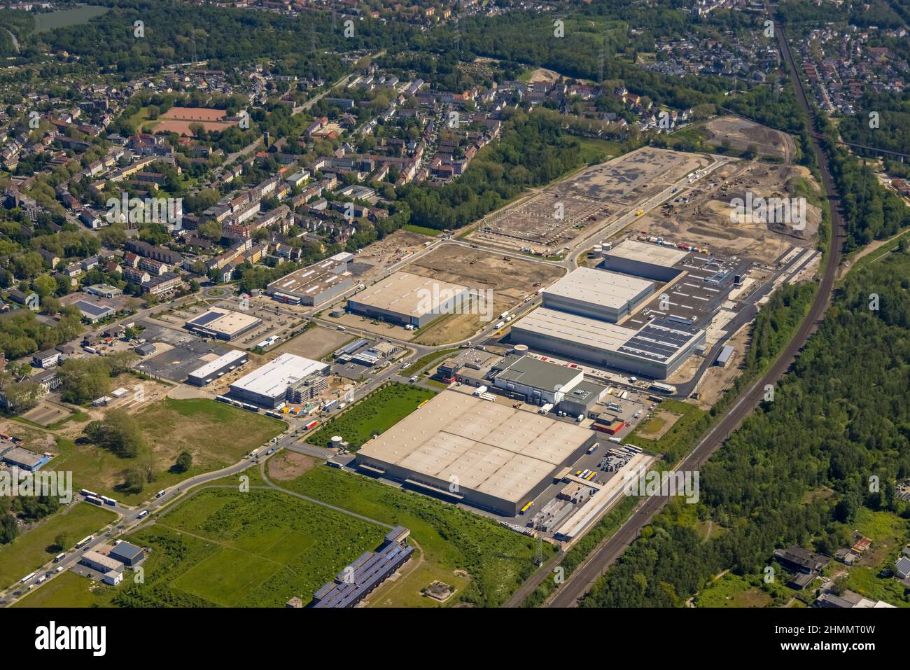 Foto aerea, Schalker Verein, Gelsenkirchen-Bulmke-Hüllen, Gelsenkirchen, zona della Ruhr, Renania settentrionale-Vestfalia, Germania, DE, Europa, vista degli uccelli, ae Foto Stock