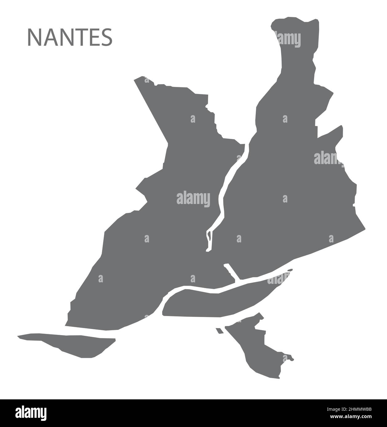 Nantes città mappa grigio illustrazione silhouette forma Illustrazione Vettoriale