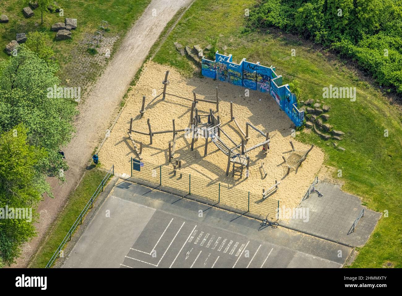 Vista aerea, parco giochi presso il parco skate, Brauck, Gladbeck, zona della Ruhr, Renania settentrionale-Vestfalia, Germania, DE, Europa, tempo libero, fotografia aerea, aeri Foto Stock