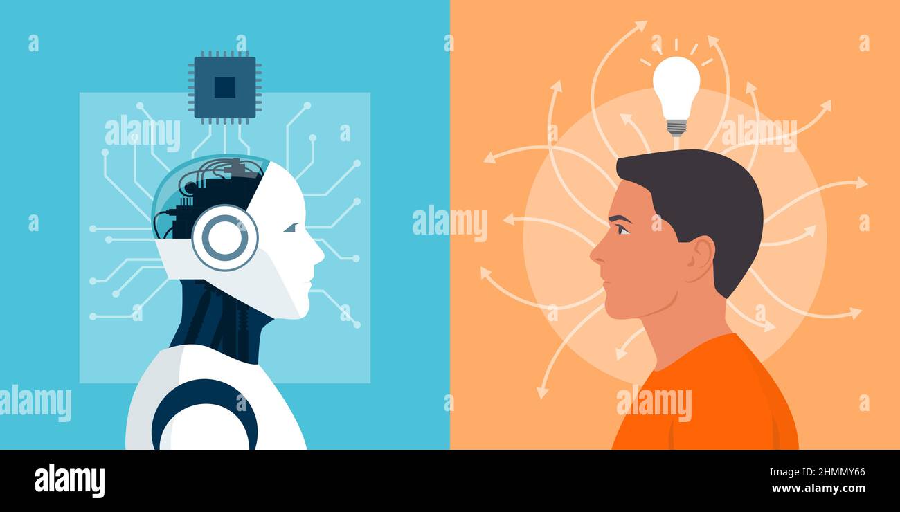 Macchina vs umano: Differenza tra un robot e un uomo Illustrazione Vettoriale