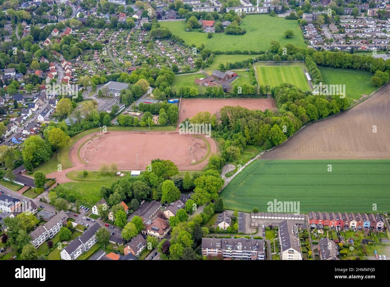 Vista aerea, impianti sportivi Baulandstraße, Zweckel, Gladbeck, zona della Ruhr, Renania settentrionale-Vestfalia, Germania, EUROPA, campo da calcio, stadio di calcio Foto Stock