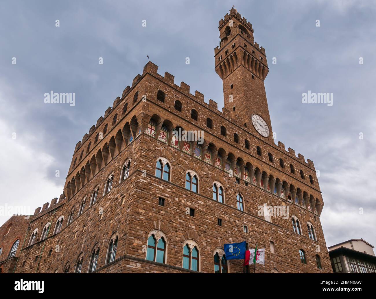 Palazzo Vecchio in Piazza della Signoria, il Municipio della città di Firenze in Toscana Foto Stock