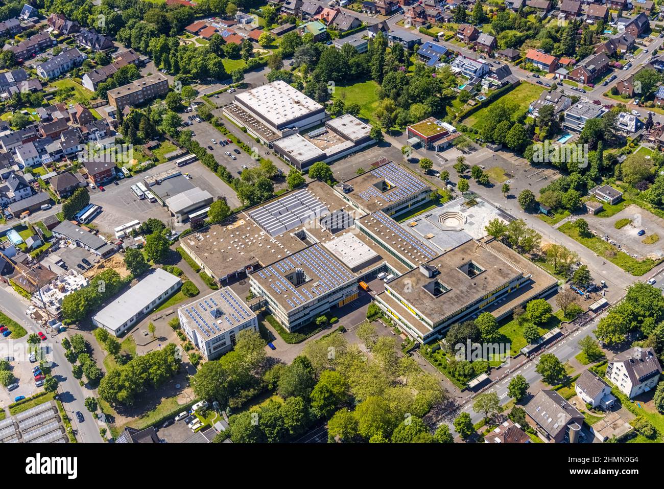 Vista aerea, centro scolastico con Joseph-König-Gymnasium, Alexander-Lebenstein-Realschule e Christa-Hartmann-Halle, Haltern-Stadt, Haltern am See, Ruh Foto Stock