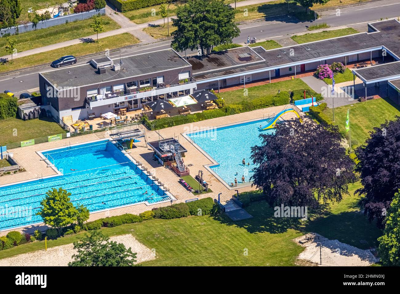 Vista aerea, piscina all'aperto Sythen, Haltern am See, zona della Ruhr, Renania settentrionale-Vestfalia, Germania, Stabilimento balneare, resort di balneazione, DE, EUR Foto Stock