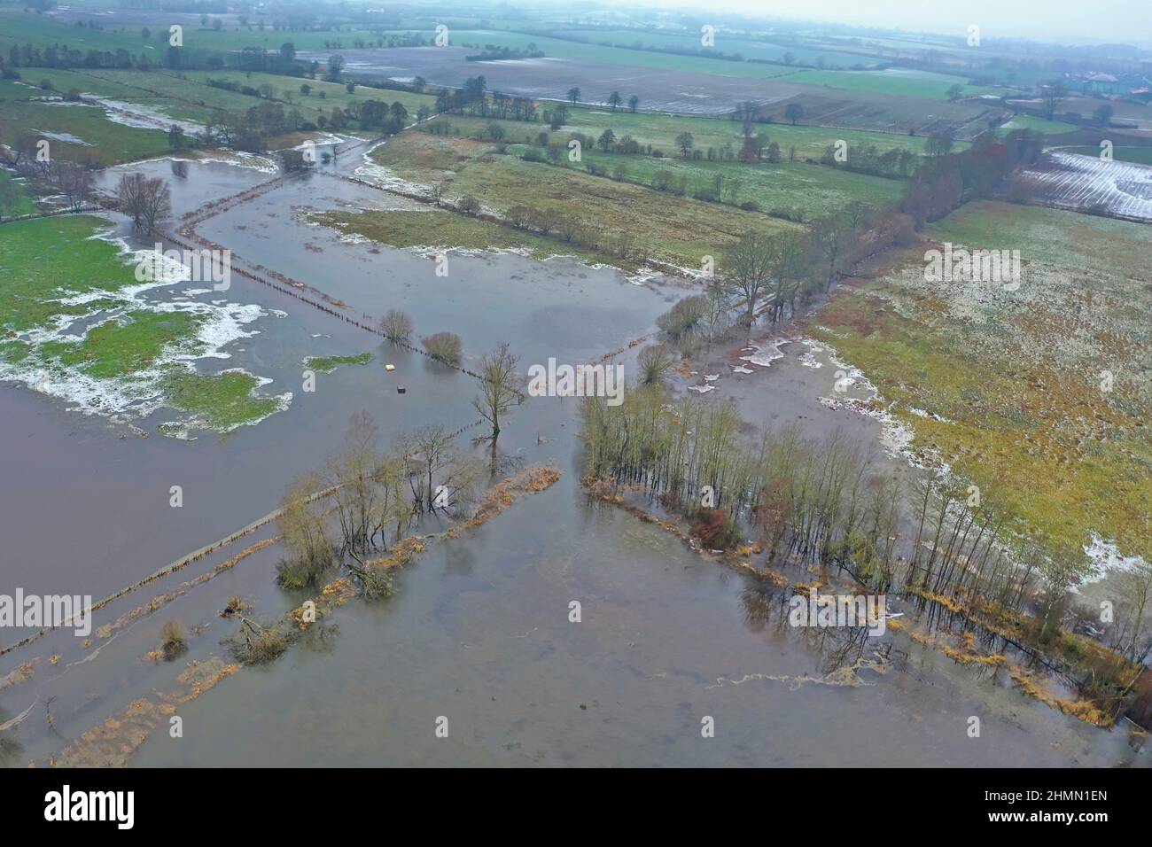 Duvensee bog ad alta acqua nel gennaio 2022, immagine drone, Germania, Schleswig-Holstein Foto Stock