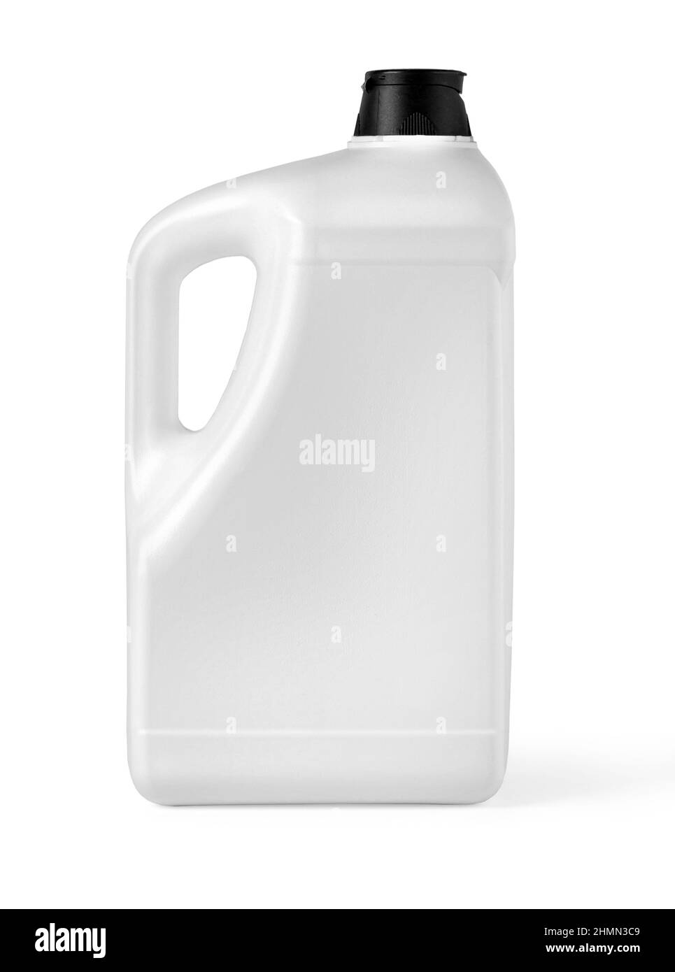 Contenitore bianco in plastica contenitore vuoto Canister con spazio vuoto per il tuo Design su sfondo bianco con percorso di ritaglio Foto Stock