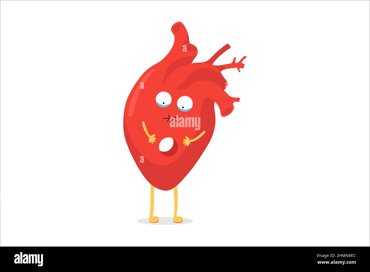 Cuore solitario depresso personaggio con buco sensazione vuoto all'interno. Problema psicologico e concetto di stato mentale. Triste organo interno mascotte simboleggia l'amore rotto e rottura. Disturbo psicologico. EPS Illustrazione Vettoriale