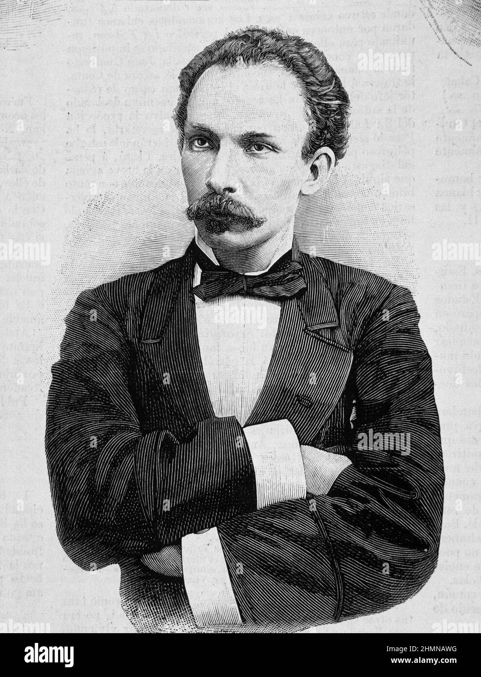 MARTI , JOSE JULIAN. POLITICO Y ESCRITOR CUBANO . LA HABANA 1853 - 1895. JEFE DEL PARTIDO SEPARATISTA CUBANO. GRABADO RETRATO . ILUSTRACION ESPAÑOLA Y AMERICANA. Foto Stock