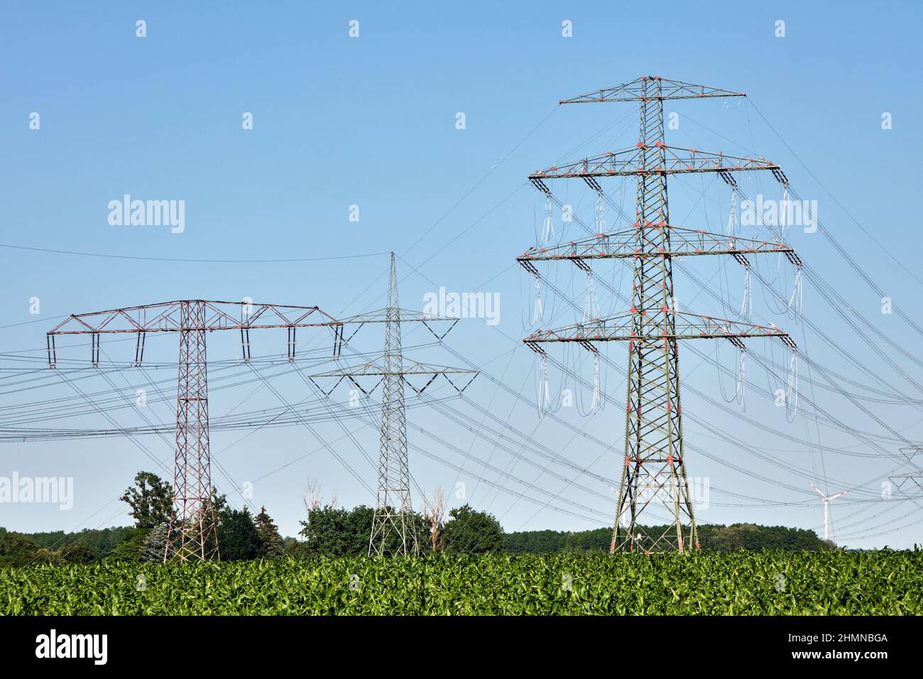 Piloni e linee elettriche in Germania Foto Stock