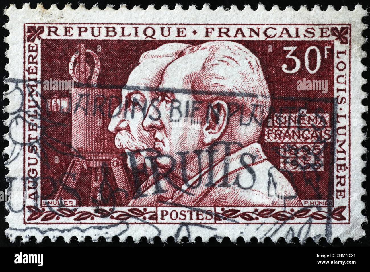 Fratelli Lumière sul francobollo francese d'epoca Foto Stock