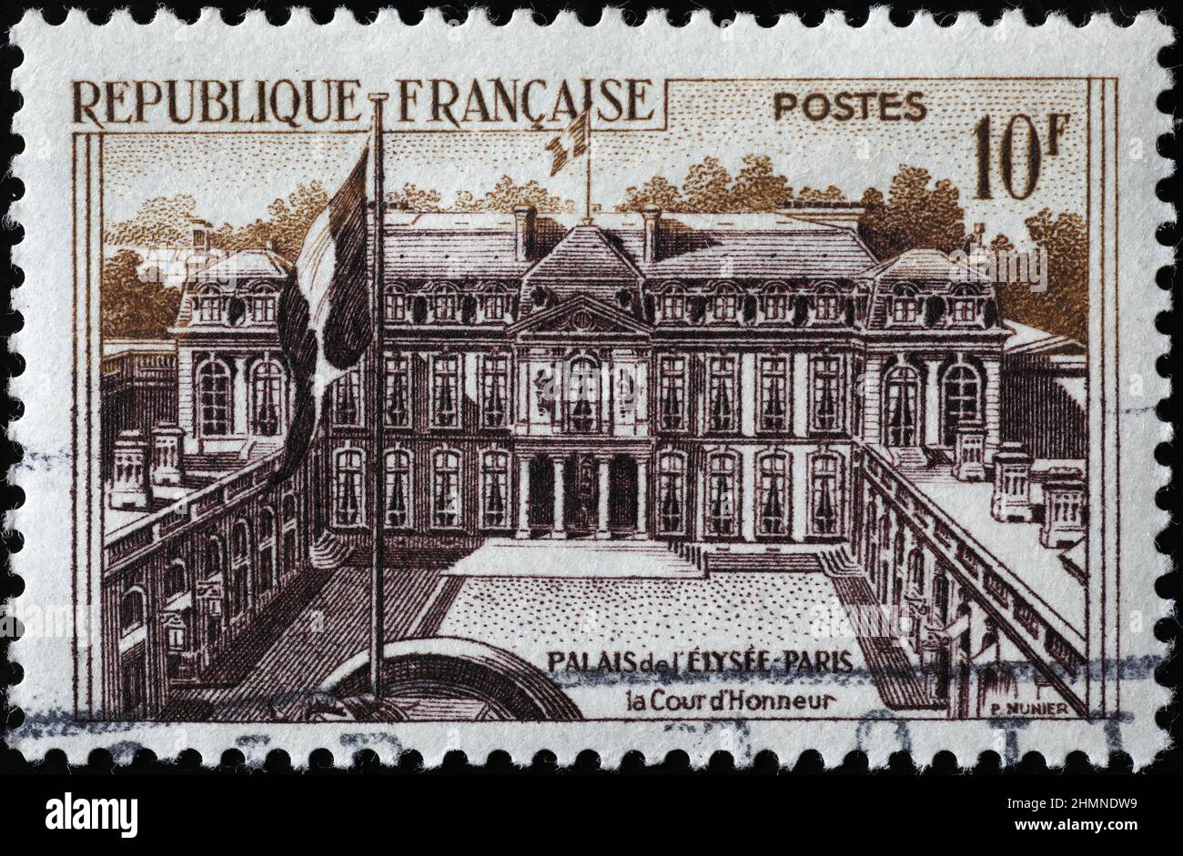 Palazzo Élysée su francobollo d'epoca francese Foto Stock