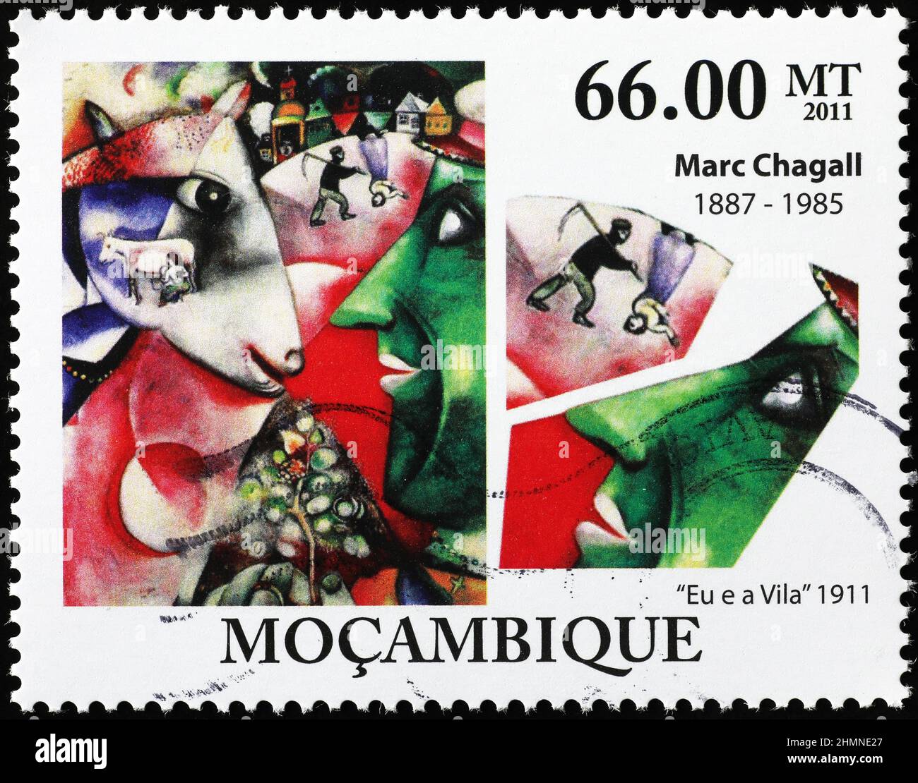 Famoso dipinto di Chagall su francobollo Foto Stock